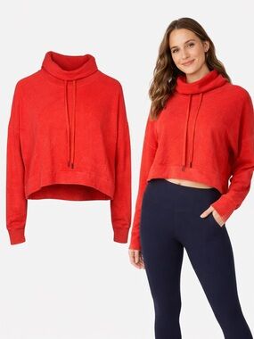 Sweaty Betty Red Cropped Cowl Neck Pullover Sweatshirt | Cozy Athleisure | 4-6